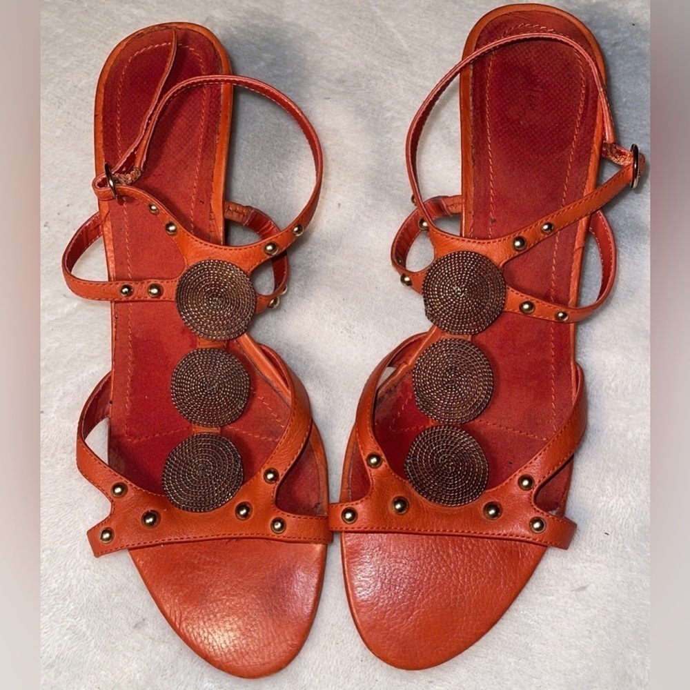 Nine West Orange Strap Gold Accent Sandal